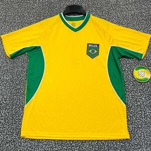 Brazil Soccer Team Jersey Shirt Men Medium Yellow Rhinox Short Sleeve V-Neck New